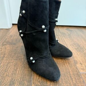 Alaia Black Ankle Boots with Suede and pearl Detail. Size 37